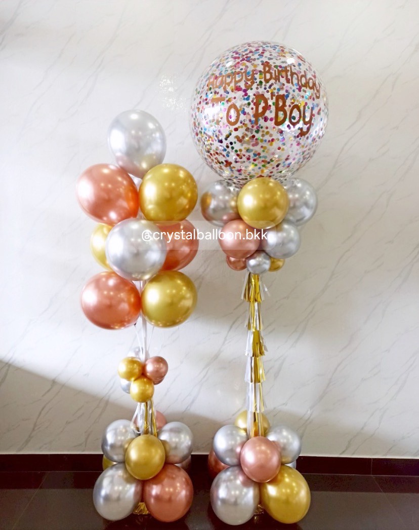 เสาลูกโป่ง เปิดร้าน Bubble ขนาด 36" Confettiหลากสี 1 เสา พร้อม ช่อลูกโป่ง ช่อ 10 ลูก 1 เสา พร้อมตกแต่ง สามารถเปลี่ยนสีลูกโป่ง/เปลี่ยนข้อความได้