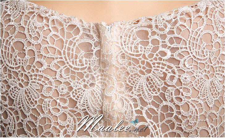 พร้อมเช่า ชุดราตรีสั้น ลูกไม้ กระโปรงผ้าชีฟอง อกจับจีบ เรียบหรู สีฟ้า (ซิปหลัง)