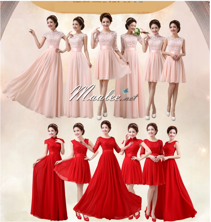 พร้อมเช่า ชุดราตรีสั้น สีแดง แขนกุด ลูกไม้ฉลุ กระโปรงผ้าชีฟอง