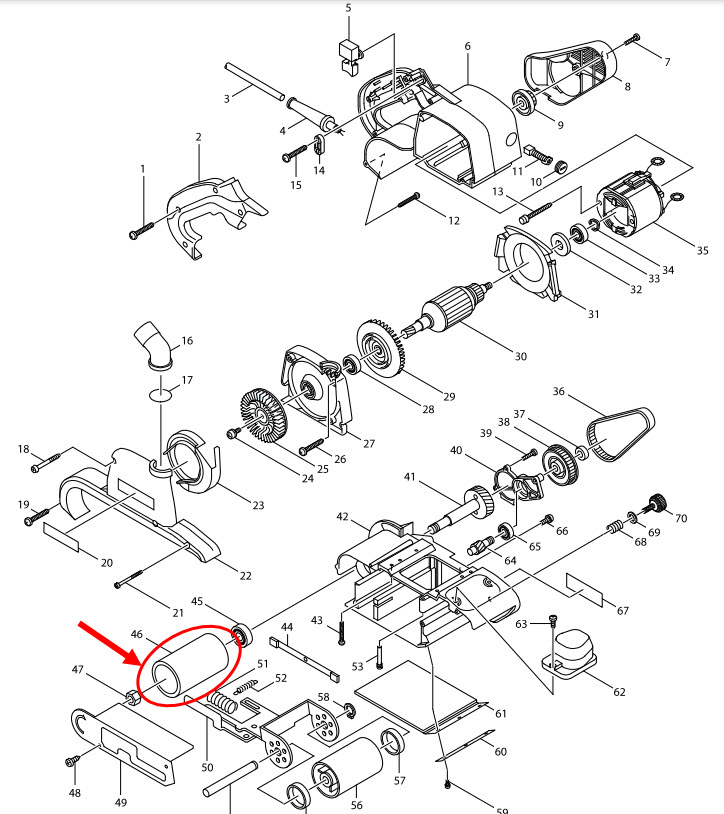 ล้อยาง เครื่องขัดสายพาน Makita 9403 [#46] Pn.162199-0 (แท้) ## (**)