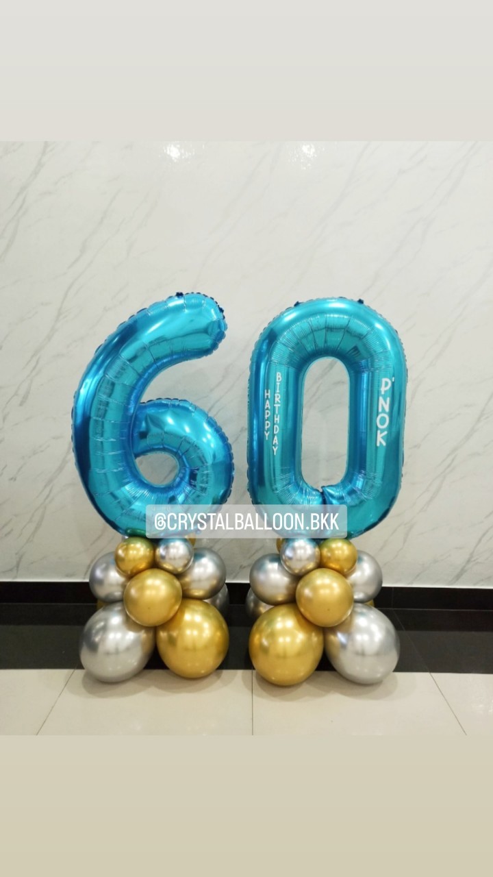 ลูกโป่ง วันเกิด ฟอยล์ตัวเลข ขนาด 40" ตั้งฐาน 2 ชิ้น พร้อมตกแต่ง สามารถเปลี่ยนสีลูกโป่ง/เปลี่ยนข้อความ/เปลี่ยนสี-ฟอยล์ตัวเลขได้