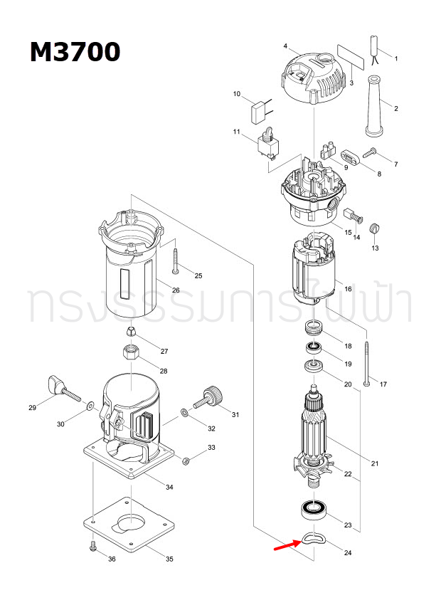 WAVE WASHER 23 ทริมเมอร์ Maktec-Makita MT370, MT372, M3700, M3700B [#24] Pn.267785-3 (แท้) ##