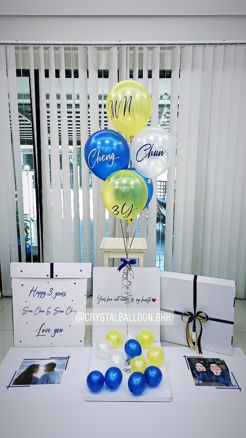 Happy Birthday Surprise Box กล่องเซอร์ไพรส์วันเกิด Theme สีเหลือง-น้ำเงิน สามารถใส่รูปได้สามารถเปลี่ยนสีลูกโป่ง/เปลี่ยนข้อความได้