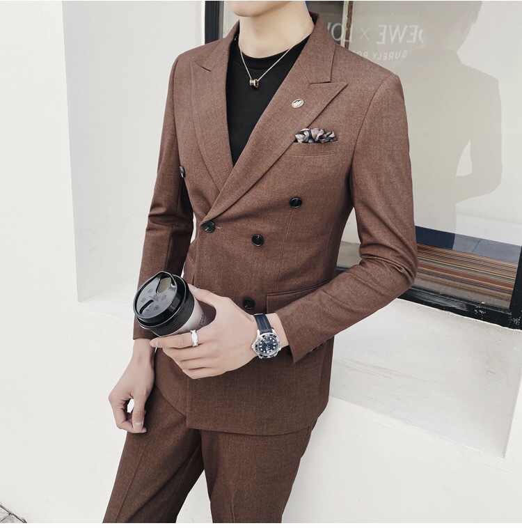 Pre-order ชุดสูท สูทสีน้ำตาล 6 กระดุม (ไม่มีเสื้อกั๊ก)