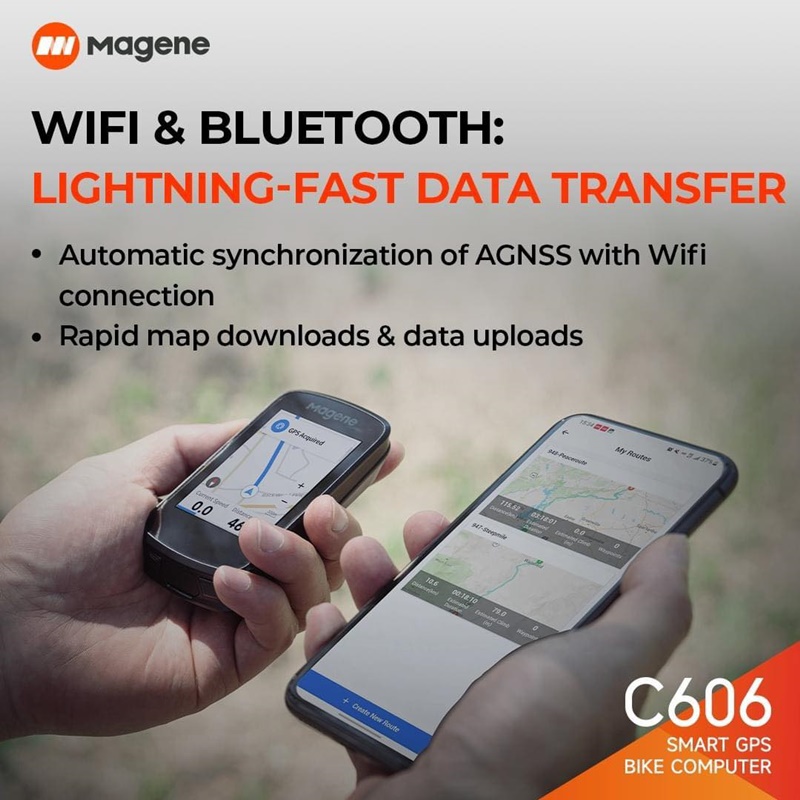 ไมล์จักรยาน Magene รุ่น C606 Smart GPS ส่งผ่านข้อมูล ได้ 3 ระบบทั้ง Wifi, Bluetooth 5.0, ANT+ มีระบบซิงโครไนน์ AGNSS