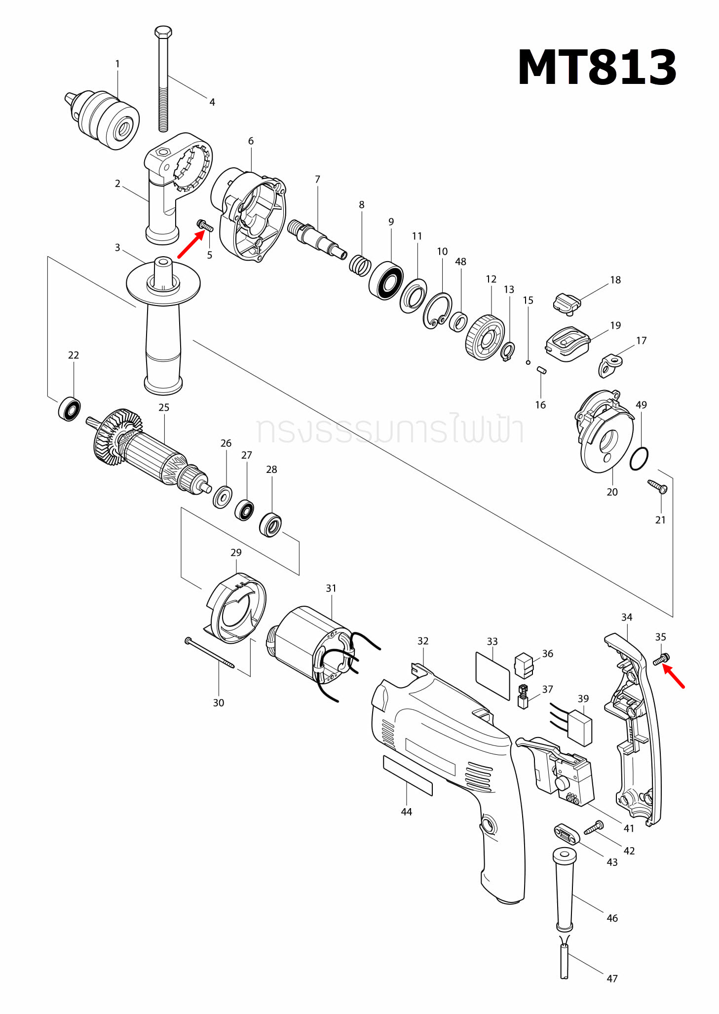 สกรู M4X14 Maktec, Makita MT650 [#18], MT811 [#5,#42], MT813 [#5, #35], M1100, M1100KX1B [#61], M3600, M3600B [#24], M4101XB [#24] Pn.265099-4 (แท้) ##(*)