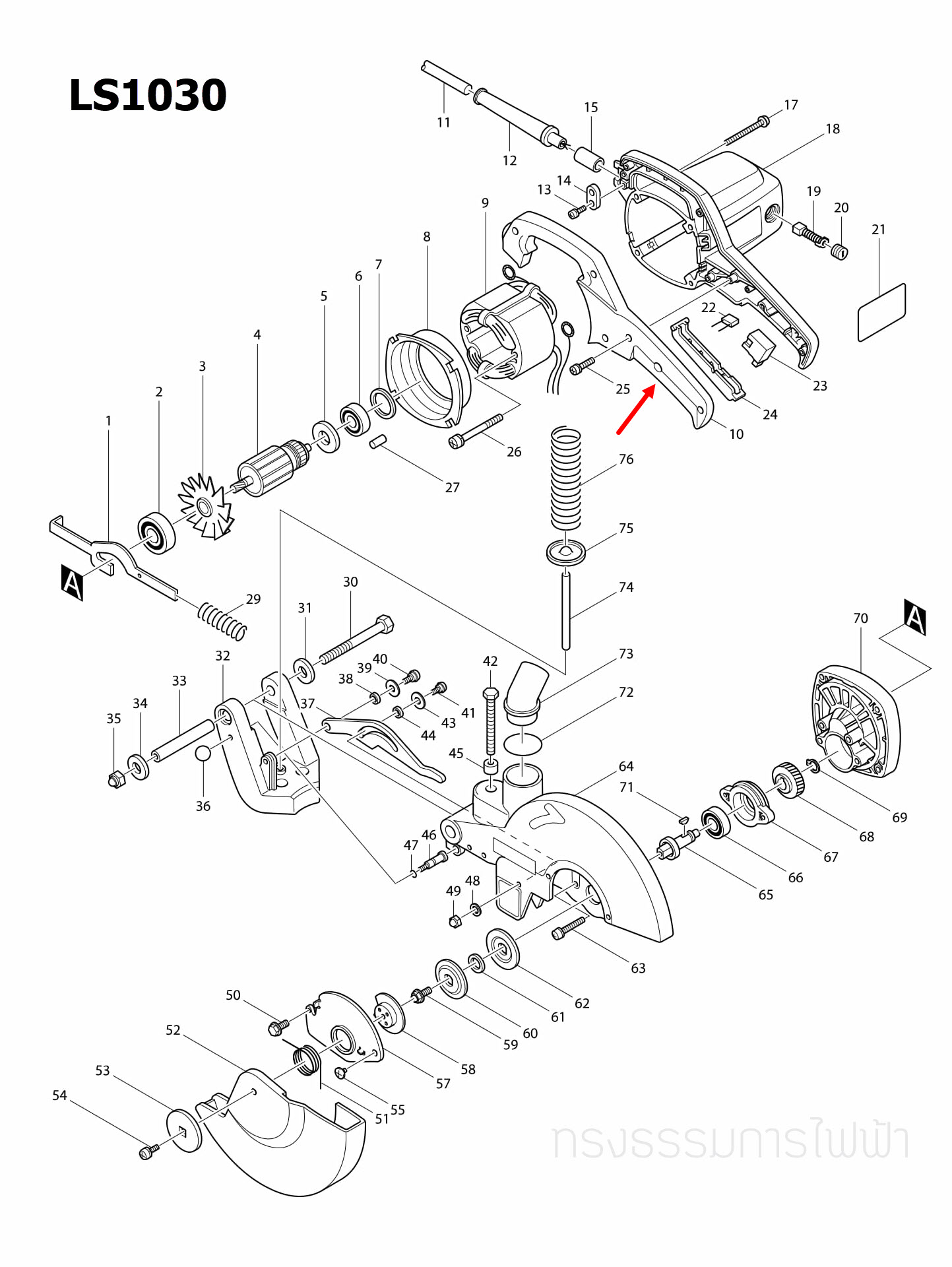 HANDLE COVER แท่นตัดองศา Makita มากีต้า LS1030 [#10] Pn.414528-6 (แท้) ##