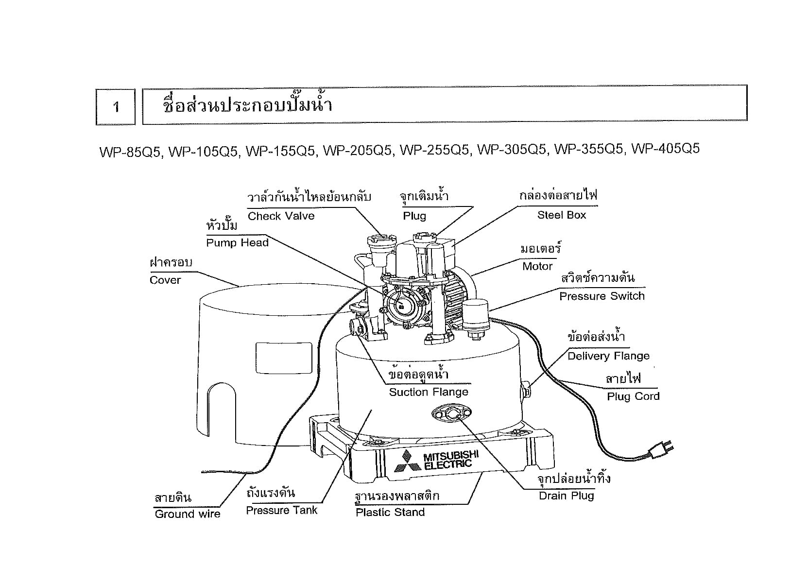 อะไหล่ ปั้มน้ำ มิตซูบิชิ Mitsubishi รุ่น WP-85(ปั้มน้ำ อัตโนมัติ)