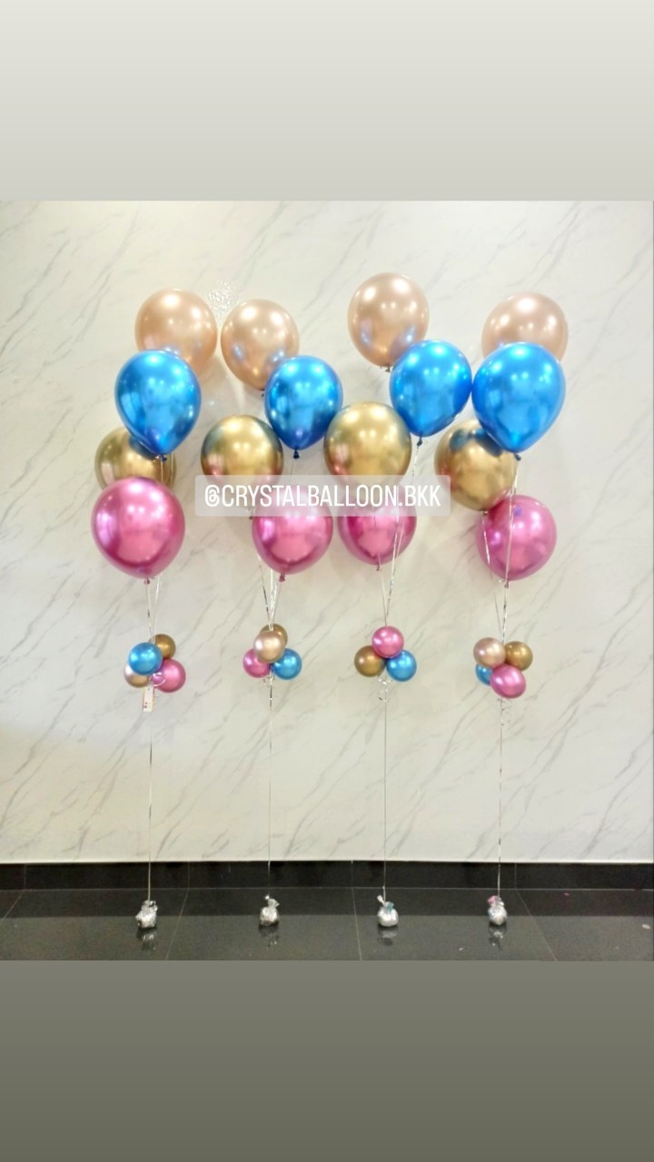 ลูกโป่ง เเสดงความยินดี ช่อลูกโป่งสีโครเมี่ยม ช่อ 4 ลูก 4 ช่อ พร้อมตกเเต่ง สามารถเปลี่ยนลูกโป่งได้
