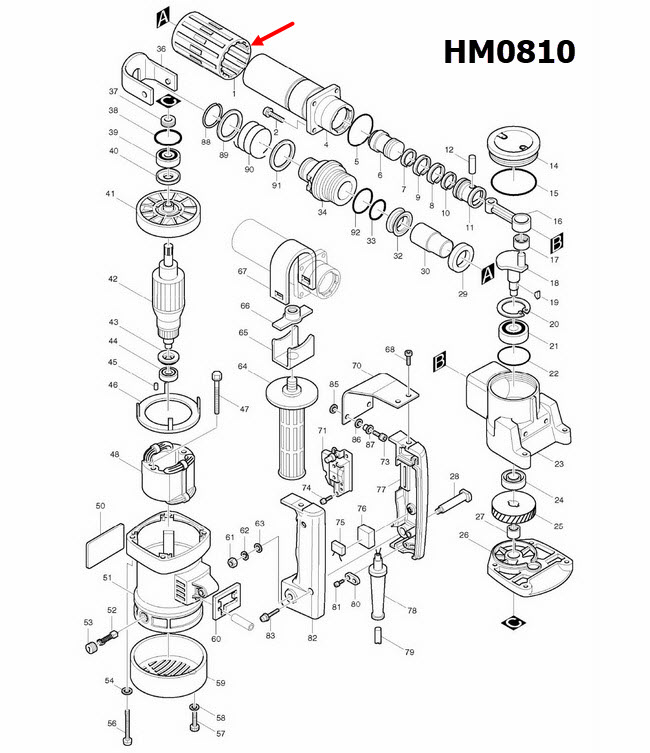 ปลอก สกัดไฟฟ้า Makita-มากีต้า HM0810 [#1], HM0810T, TA [#1] Pn.421541-7 (แท้)+(*)