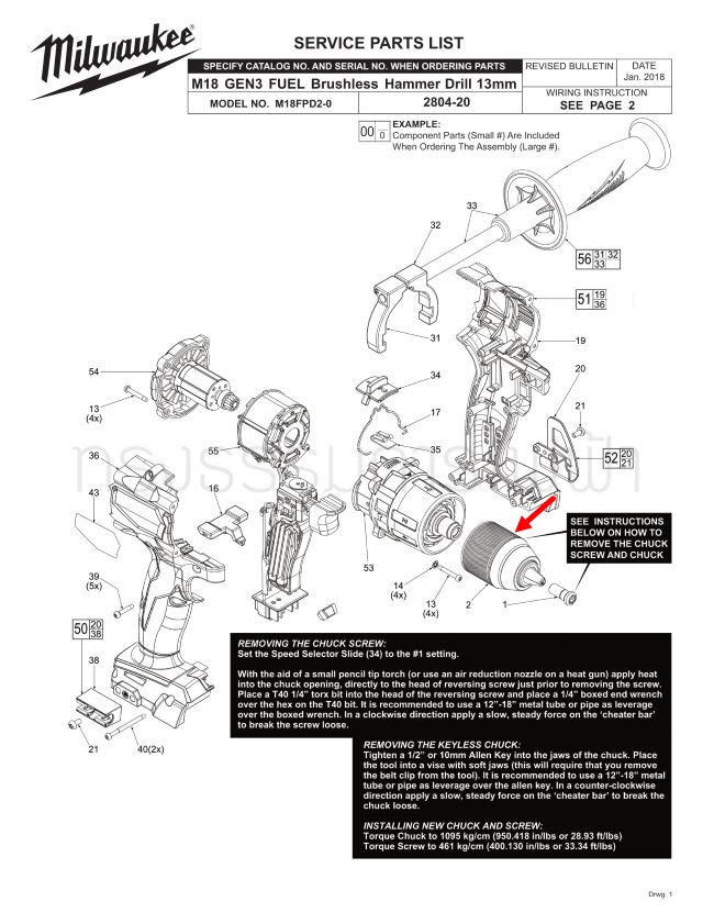 หัวจับดอกสว่าน สว่านกระแทกไร้สาย Milwaukee มิลวอกี้ M18 FPD, M18 FPD2, M18 FPD2-0, M18FPD2-502C SA Pn.673408011 (แท้)##