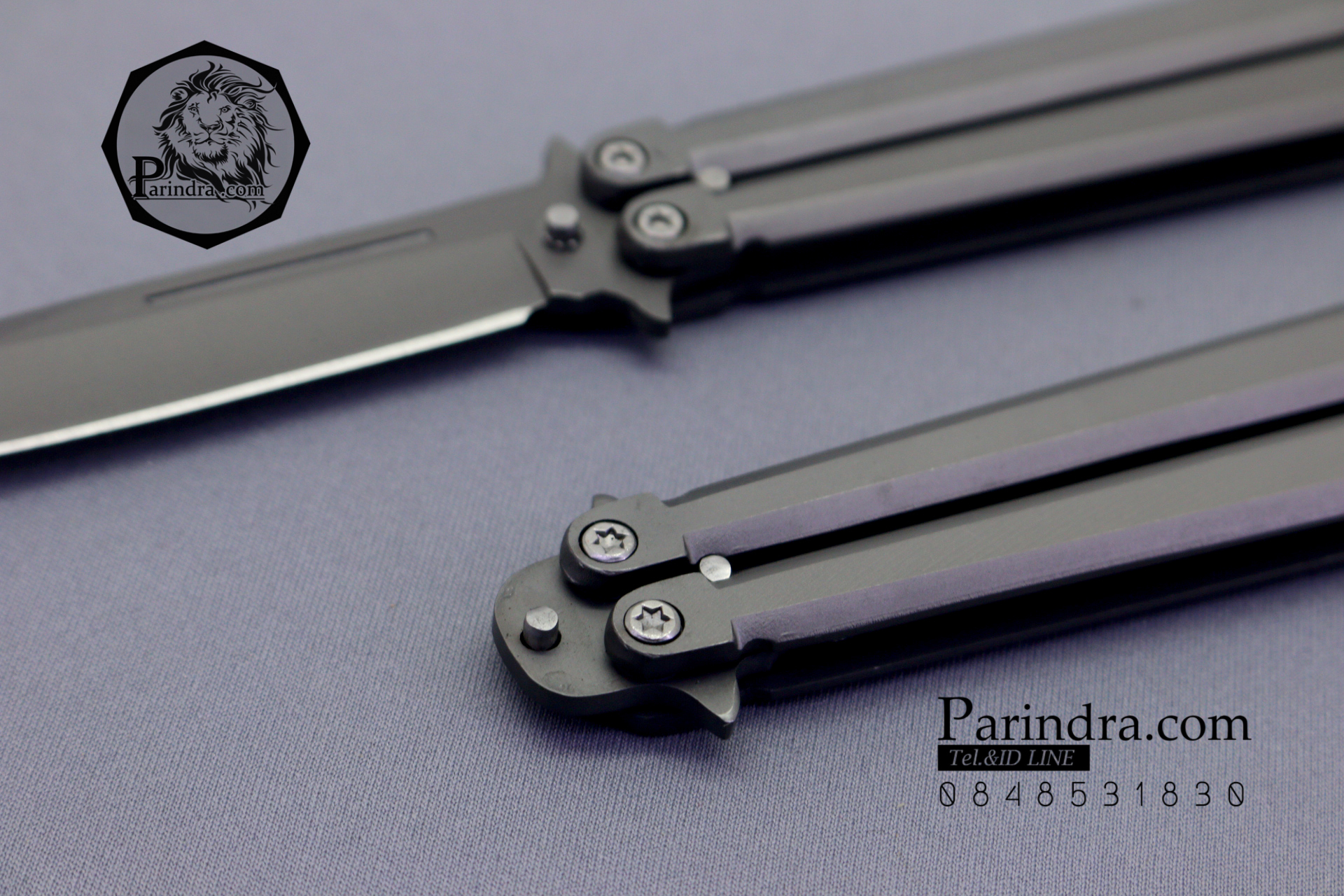 มีดบาลีซอง Balisong มีดควง มีดปีกผีเสื้อ ด้ามเทาเหลี่ยมเรียบ สีเทา ขนาด 9 นิ้ว BLA017
