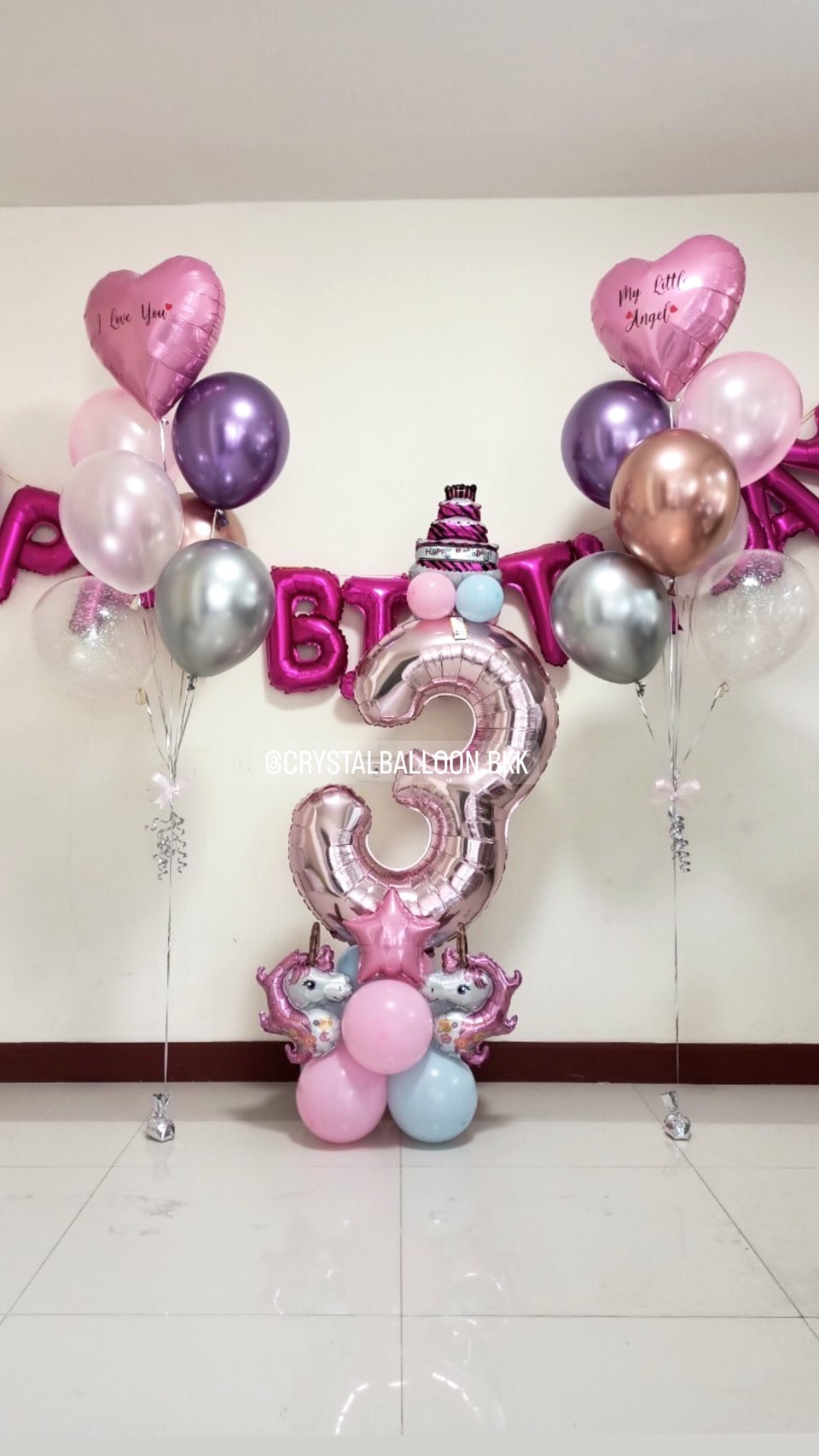 ลูกโป่ง วันเกิดเด็ก ช่อลูกโป่งฟอยล์หัวใจ ขนาด 18" 2 ช่อ พร้อมตกแต่ง ฟอยล์ตัวอักษร Happy Birthday ฟอยล์ตัวเลขตั้งฐาน ขนาด 40" 1 ชิ้น สามารถเปลี่ยนสีลูกโป่ง/เปลี่ยนสี-ฟอยล์ตัวอักษรได้
