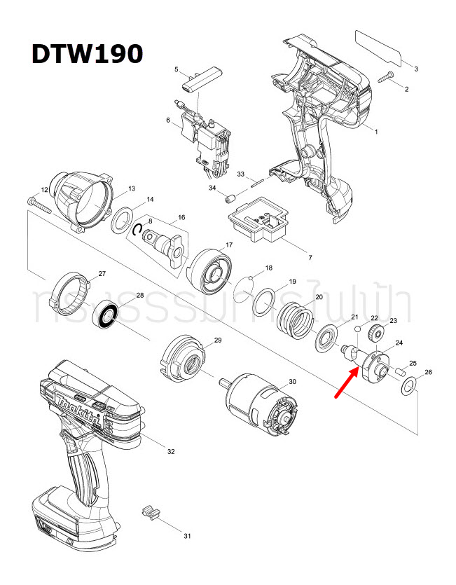SPINDLE บล๊อกไร้สาย Makita มากีต้า DTW190 [#24] Pn.326109-3 (แท้) ##