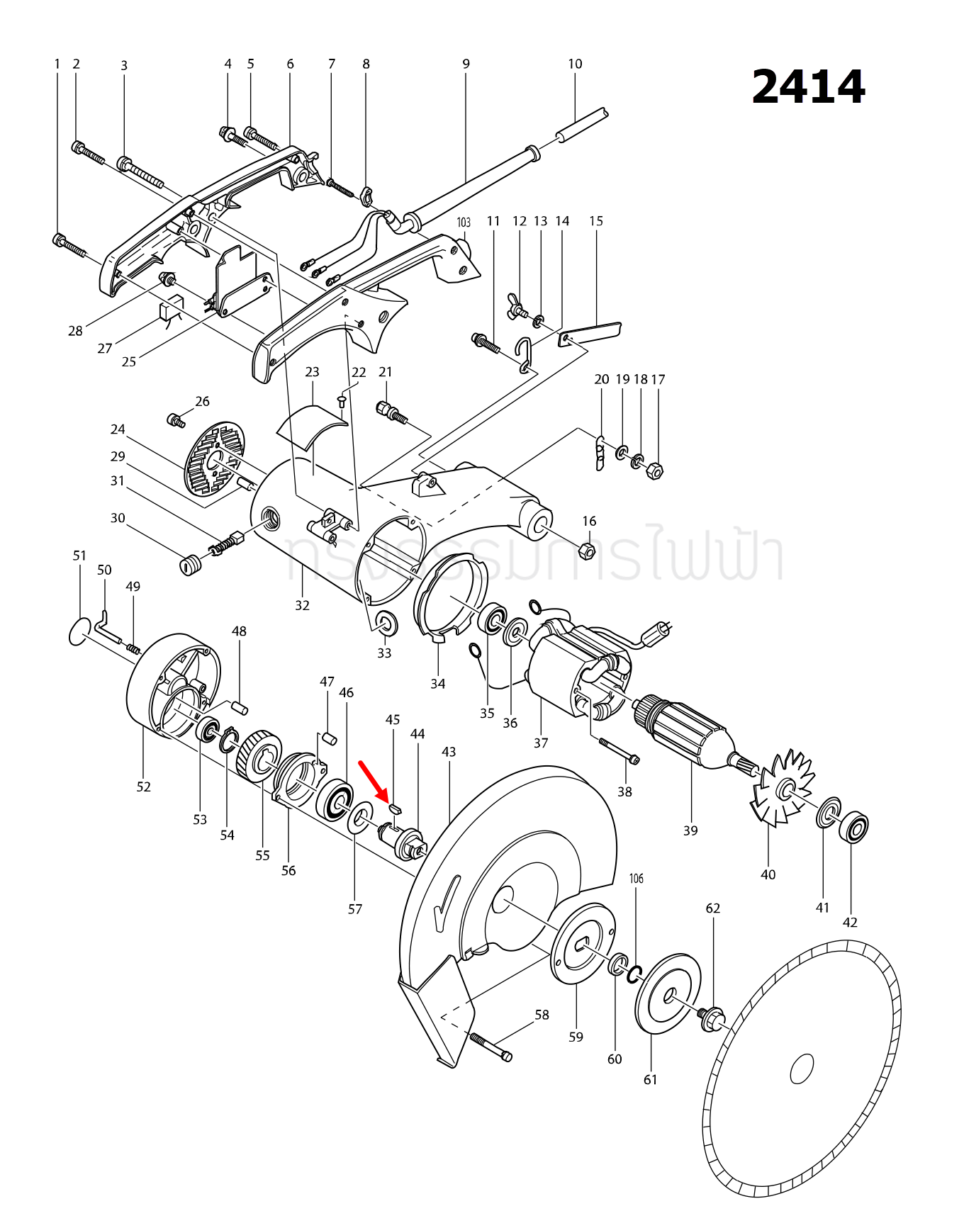ลิ่ม แท่นตัดไฟเบอร์ Makita มากีต้า 2414, 2414K [#45] Pn.254032-1 (แท้) ##