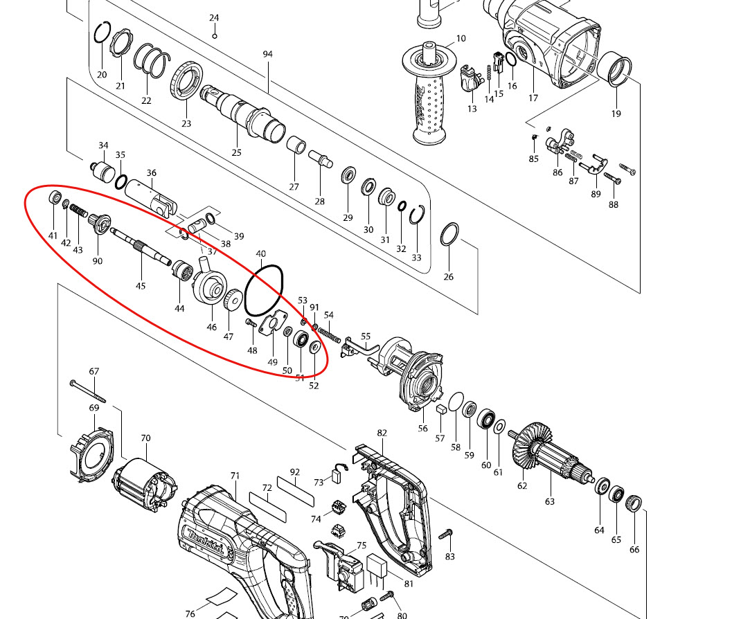 ชุดเฟือง + ข้อเหวี่ยง Makita HR2450, HR2451, HR2453, HR2454, HR2475, HR2470 (F, FT)