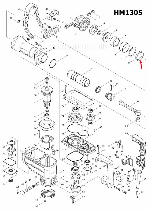 URETHAN RING 58 สกัด เจาะพื้น Makita มากีต้า HM1305 [#12] Pn.262112-9 (แท้) ##