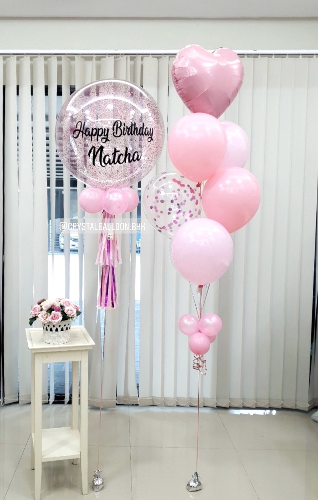 ลูกโป่ง วันเกิด Bubble ขนาด 24" Theme สีชมพู พร้อม ช่อลูกโป่ง 1 ช่อ,ฟอยล์หัวใจ ขนาด 18" 1 ชิ้น,ลูกโป่งใส ใส่ Confetti พร้อมตกเเต่ง สามารถเปลี่ยนสีลูกโป่ง/เปลี่ยนข้อความ/เปลี่ยนขนาดได้/