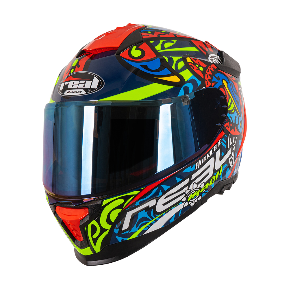 หมวกกันน็อคเต็มใบ หมวกกันน็อค Real Helmets รุ่น Hurricane Maori สีน้ำเงิน-แดง