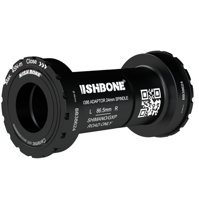 กะโหลก WISHBONE BB386 Ceramic | Shimano HT2 / SRAM DUB / Praxis M30 | เฟรมมาตรฐาน 46x86.5mm | น้ำหนักเบา 121–130 กรัม | รับประกัน 2 ปี