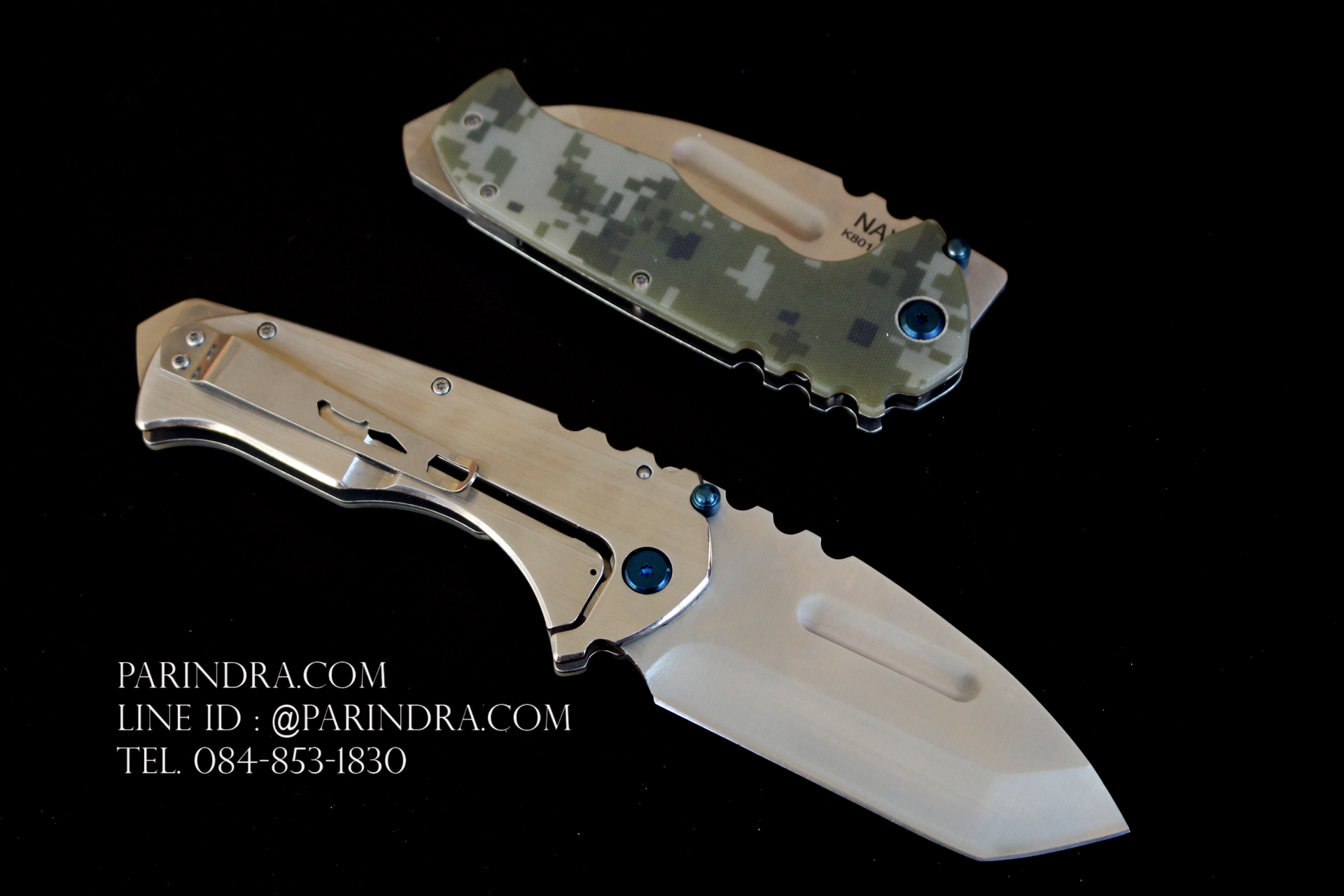 มีดพับ Navy รุ่น K801C สีเขียวทหาร ด้าม G10 ทรงสวย ของแท้ 100% ใหม่ หมุดน้ำเงิน