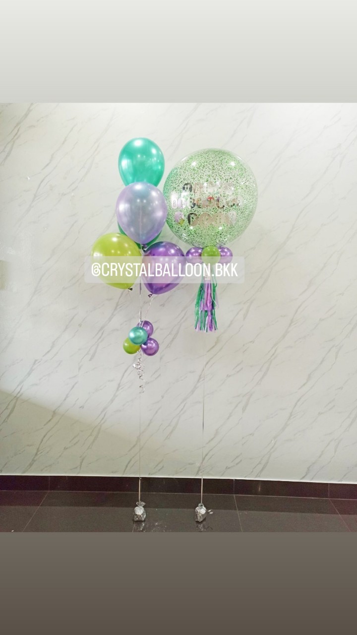 ลูกโป่ง วันเกิด Bubble ขนาด 24" พร้อม ช่อลูกโป่ง ช่อ 5 ลูก 1 ช่อ พร้อมตกแต่ง สามารถเปลี่ยนสีลูกโป่ง/เปลี่ยนข้อความ/เปลี่ยนขนาดได้