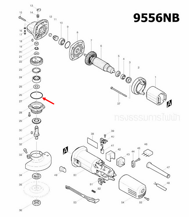 O-RING 45 หินเจียรไฟฟ้า Makita-มากีต้า M9513B, 9556, NB, HN, HP, 9553NB [#27] Pn.213622-9 (แท้)(*)
