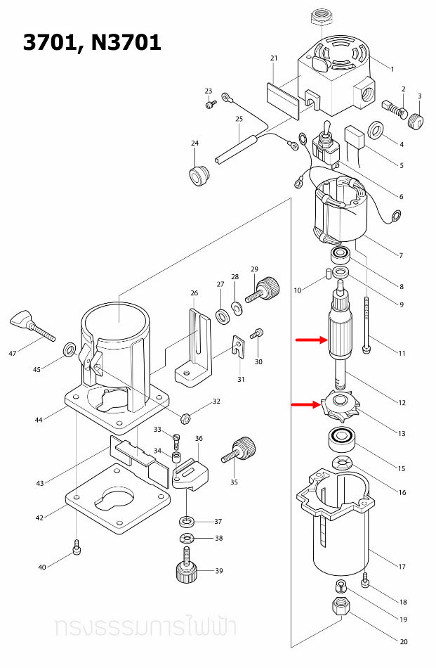 ทุ่น เครื่องเซาะร่องไม้ (เราท์เตอร์) Makita มากีต้า 3701, N3701 (แท้) ##