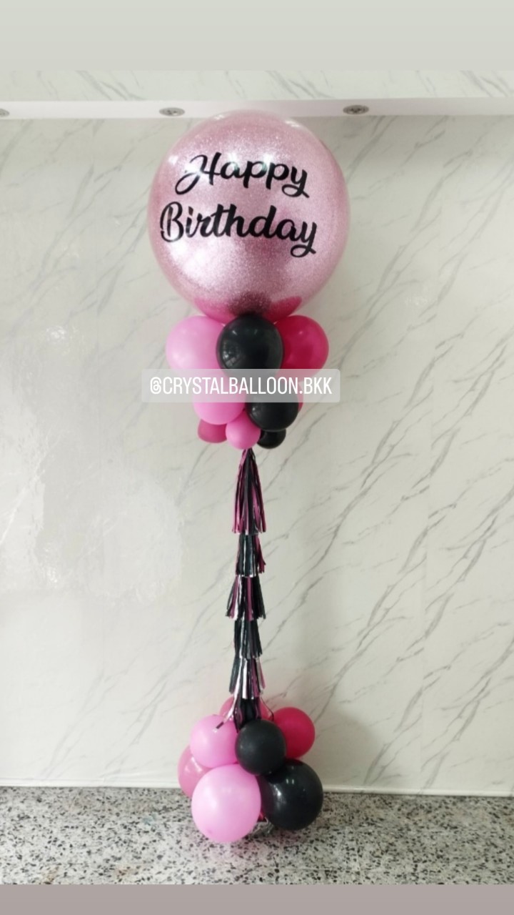 เสาลูกโป่ง เปิดงาน Bubble ขนาด 36" กลิตเตอร์สีชมพู 1 เสา พร้อมตกแต่ง สามารถเปลี่ยนสีลูกโป่ง/เปลี่ยนข้อความได้