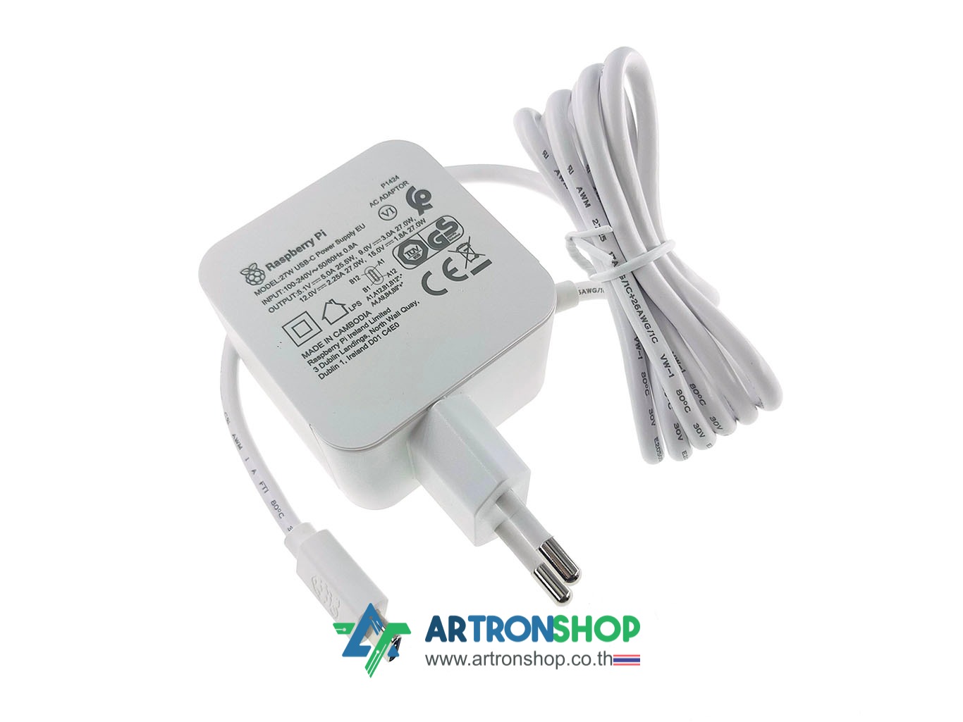 อะแดปเตอร์ Raspberry Pi 5 (Official) 27W 5V/5A PD USB-C Power Supply