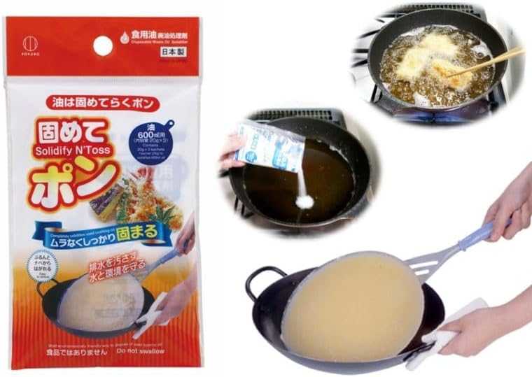 คุณสามารถทำให้น้ำมันกลายเป็นเจลโดยใช้สารทำให้น้ำมันเป็นเจลได้ 固めてポン Solidify N'Toss