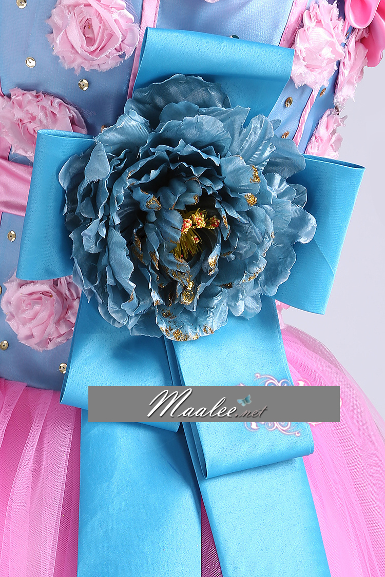 พร้อมเช่า ชุดแฟนซี ชุดราตรี เกาะอก สีชมพู ฟ้า Pastel สุดหวาน แต่งระบายกระโปรง