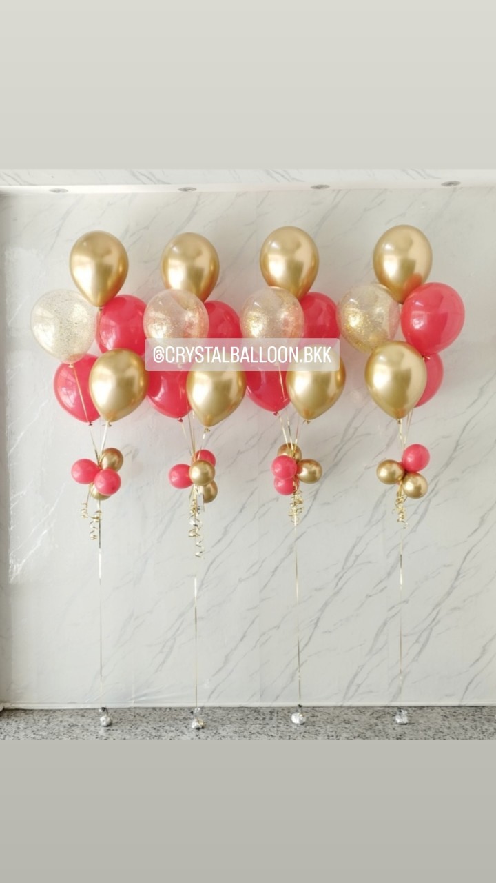 ลูกโป่ง วันตรุษจีน ช่อลูกโป่ง ช่อ 5 ลูก 4 ช่อ Theme สีแดง-ทอง พร้อมตกแต่ง สามารถเปลี่ยนสีลูกโป่งได้