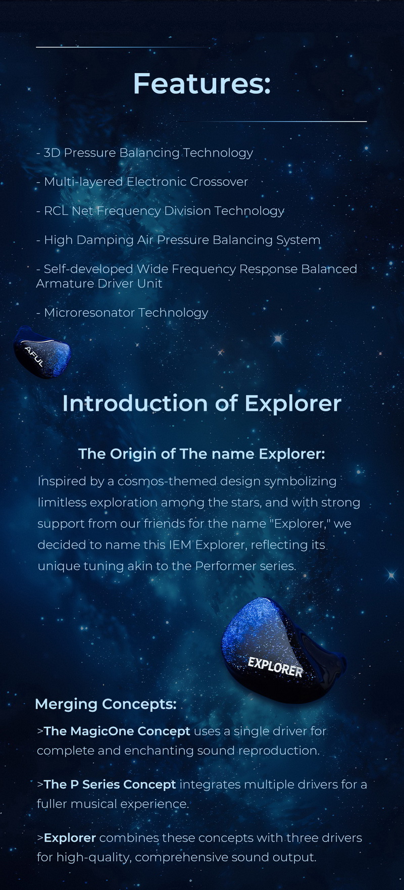 Aful Explorer หูฟัง IEMs Hybrid 3 ไดรเวอร์ 1DD+2BA ผลงานชิ้นเอก ประกันศูนย์ไทย