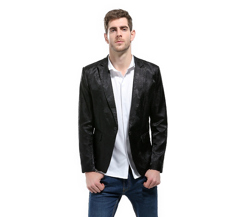 พร้อมเช่า ชุดสูทชาย สีดำ พิมพ์ลาย เนื้อผ้าแพรแบบหรูมาก