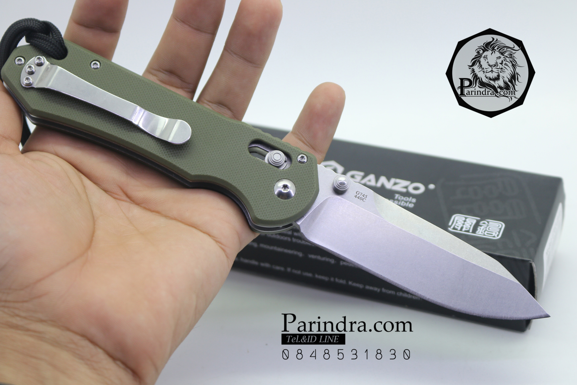 มีดพับ Ganzo กานโซ่ รุ่น Ganzo G7452-GR-WS ใบเงินด้ามเขียว ของแท้ 100%