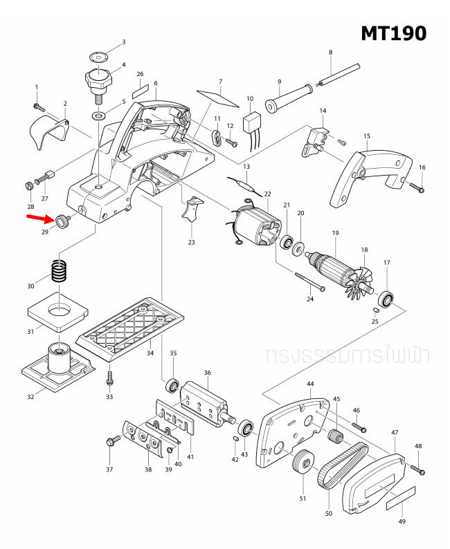 THUMB SCREW M5X10 กบไสไม้ไฟฟ้า Maktec มาคเทค, Makita มากีต้า MT190, M1901, M1901B, M1902, M1902B [#29] Pn.265757-2 (แท้) ##