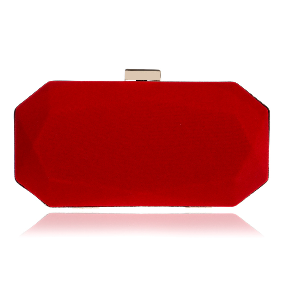 พร้อมส่ง Evening Clutch กระเป๋าออกงาน กำมะหยี่เนื้อนิ่ม สีแดง ทรงเหลี่ยม พร้อมสายโซ่