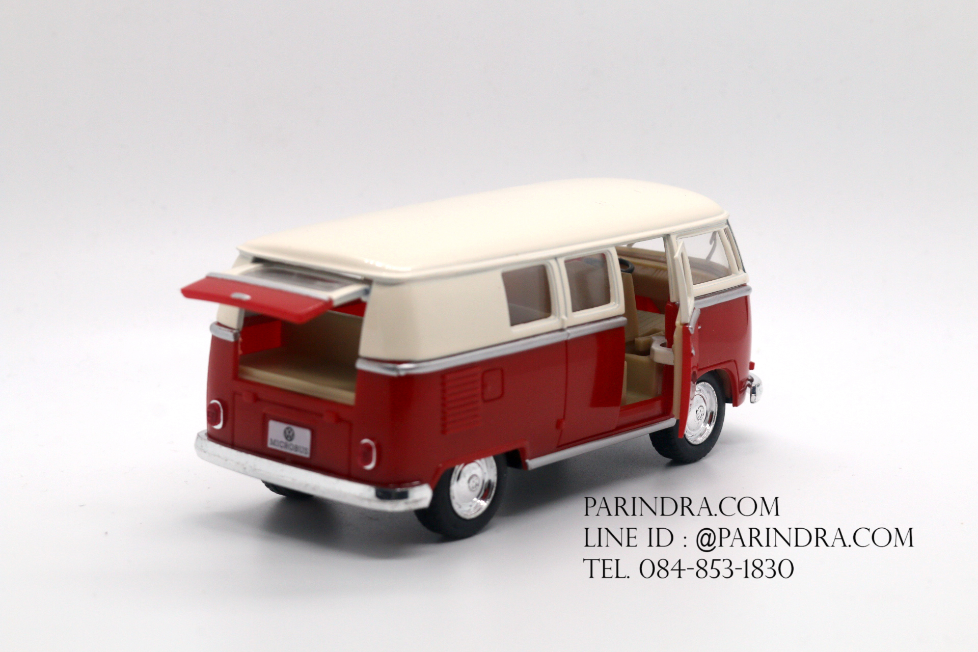 โมเดลรถเหล็ก รถตู้โฟล์ค รถเต่า Volksawagen Classical bus 1962 สีแดง