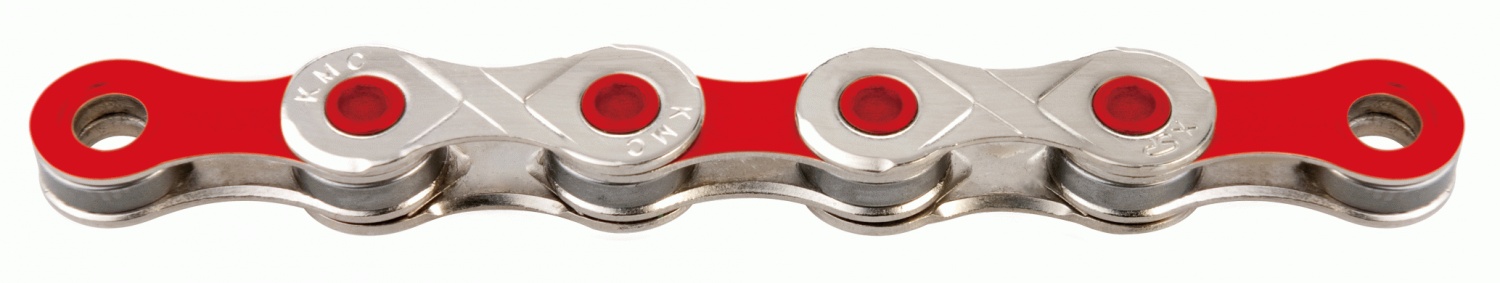 โซ่จักรยาน KMC X11 VIVID Silver/Black 118L for MTB, 1/2" X 11/128", โซ่ 11สปีด มีสินค้า สีเงิน/แดง