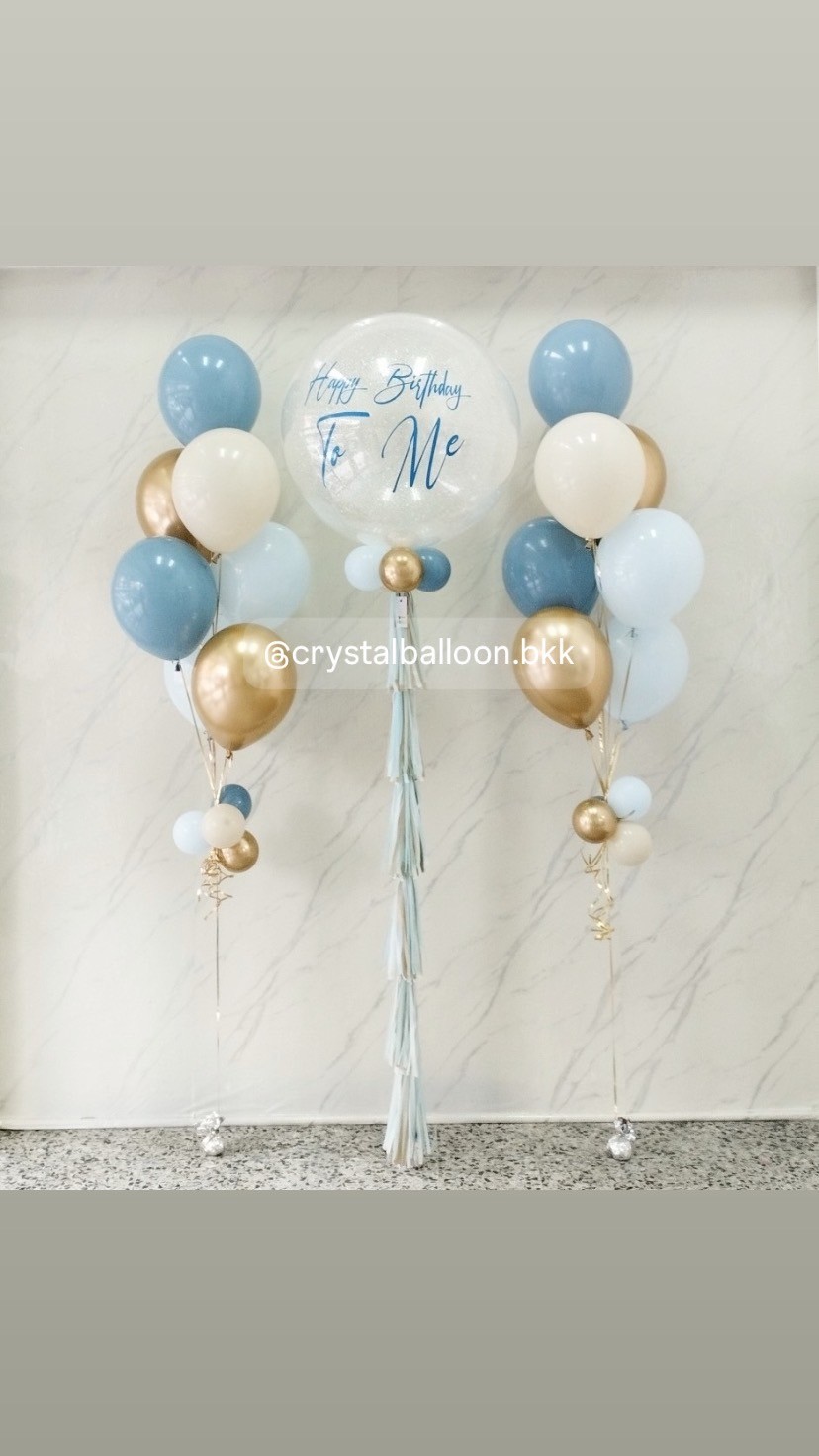 ลูกโป่ง วันเกิด Bubble ขนาด 36" กลิตเตอร์สีขาวมุก 1 ลูก พร้อม ช่อลูกโป่ง ช่อ 7 ลูก 2 ช่อ พร้อมตกแต่ง สามารถเปลี่ยนสีลูกโป่ง/เปลี่ยนข้อความ/เปลี่ยนขนาดได้