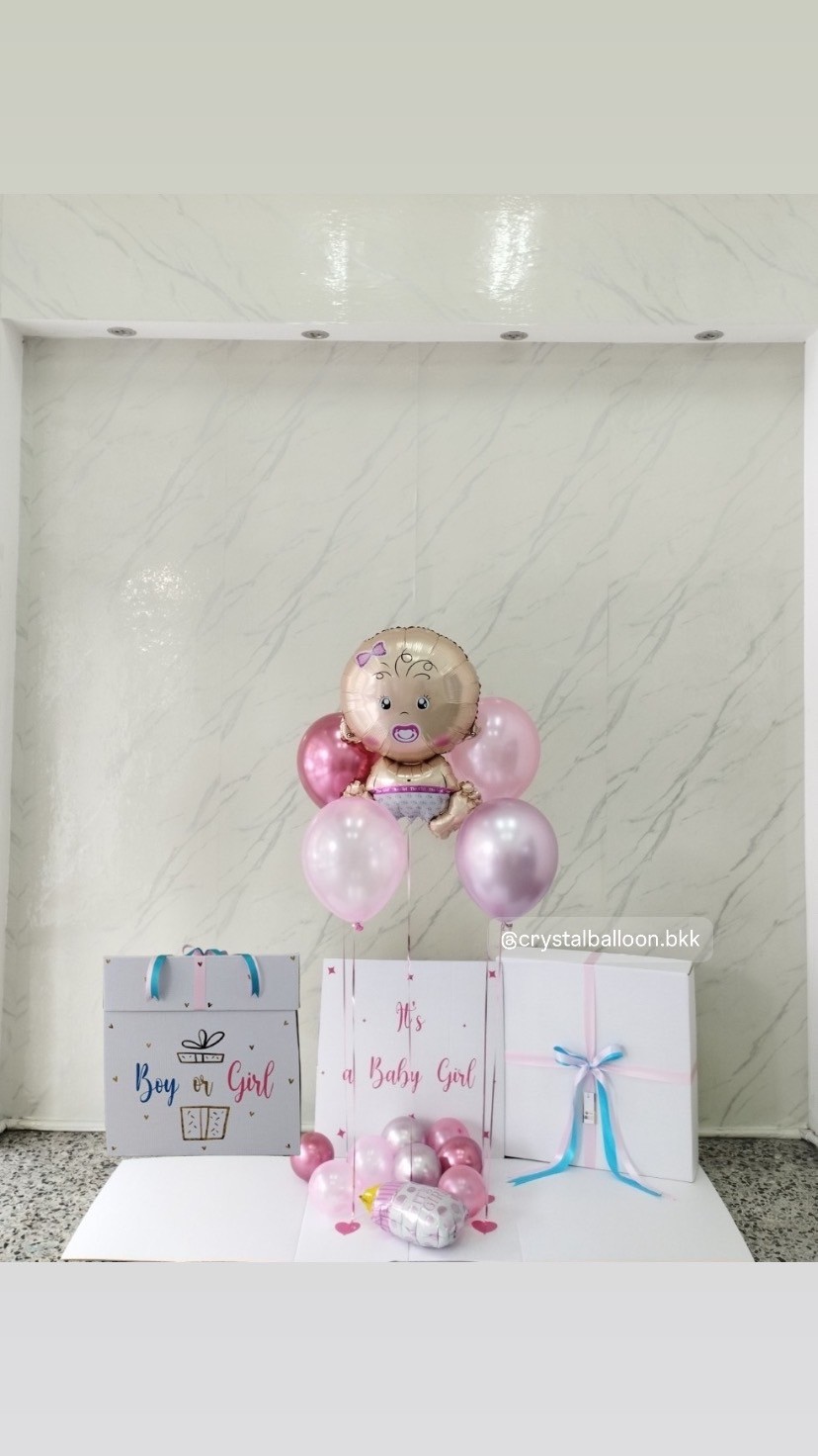 Gender Reveal Surprised Box กล่องทายเพศ พร้อมตกแต่ง ลูกโป่ง 4 ลูก ฟอยล์เด็กทารก 1 ชิ้น,สามารถใส่รูปได้ 2 รูป สามารถเปลี่ยนสีลูกโป่ง/เปลี่ยนสี-ฟอยล์ตกแต่ง/เปลี่ยนข้อความได้