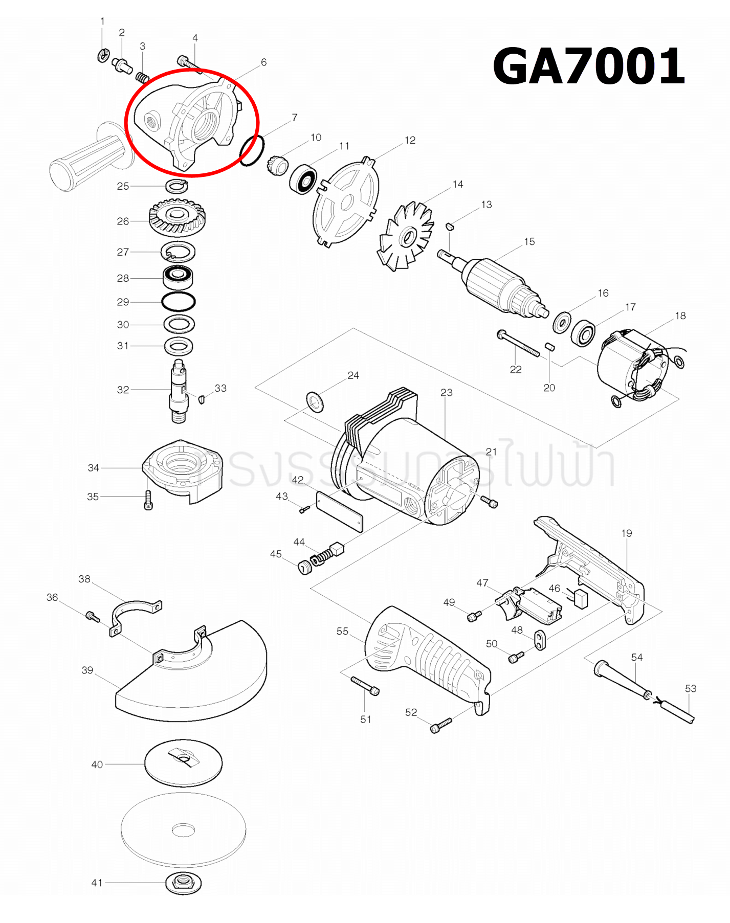 หัวกระโหลก หินเจียร Makita-มากีต้า GA7001 [#6] Pn.156781-5 (แท้) ##