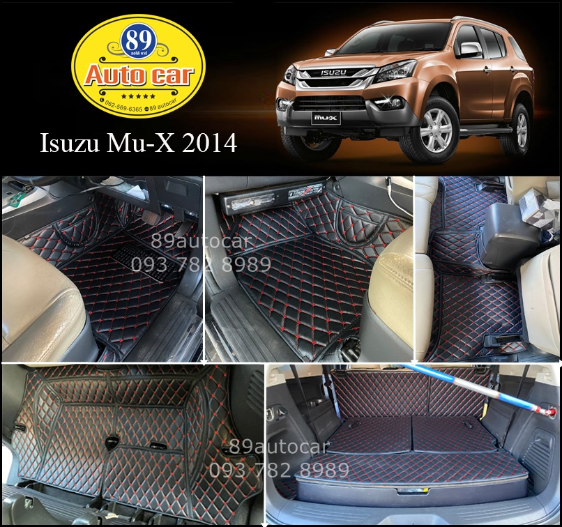 พรมรถยนต์ Isuzu Mu-X 2014 ปูพรม6D ลายเคฟล่า สีดำด้ายแดง