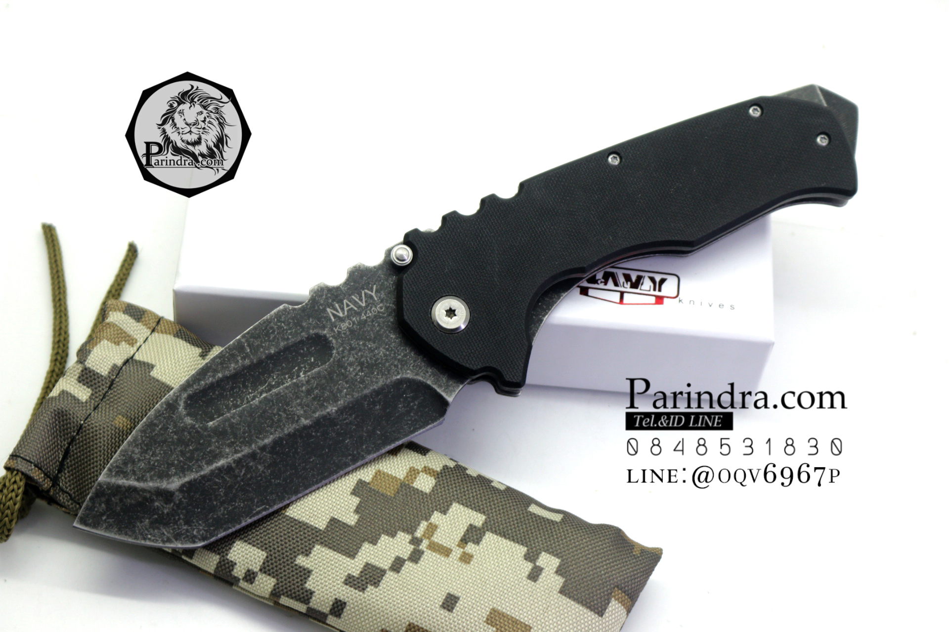 มีดพับ Navy รุ่น K801B สีดำ ใบสีดำ StoneWash ด้าม G10 ทรงสวย ของแท้ 100%