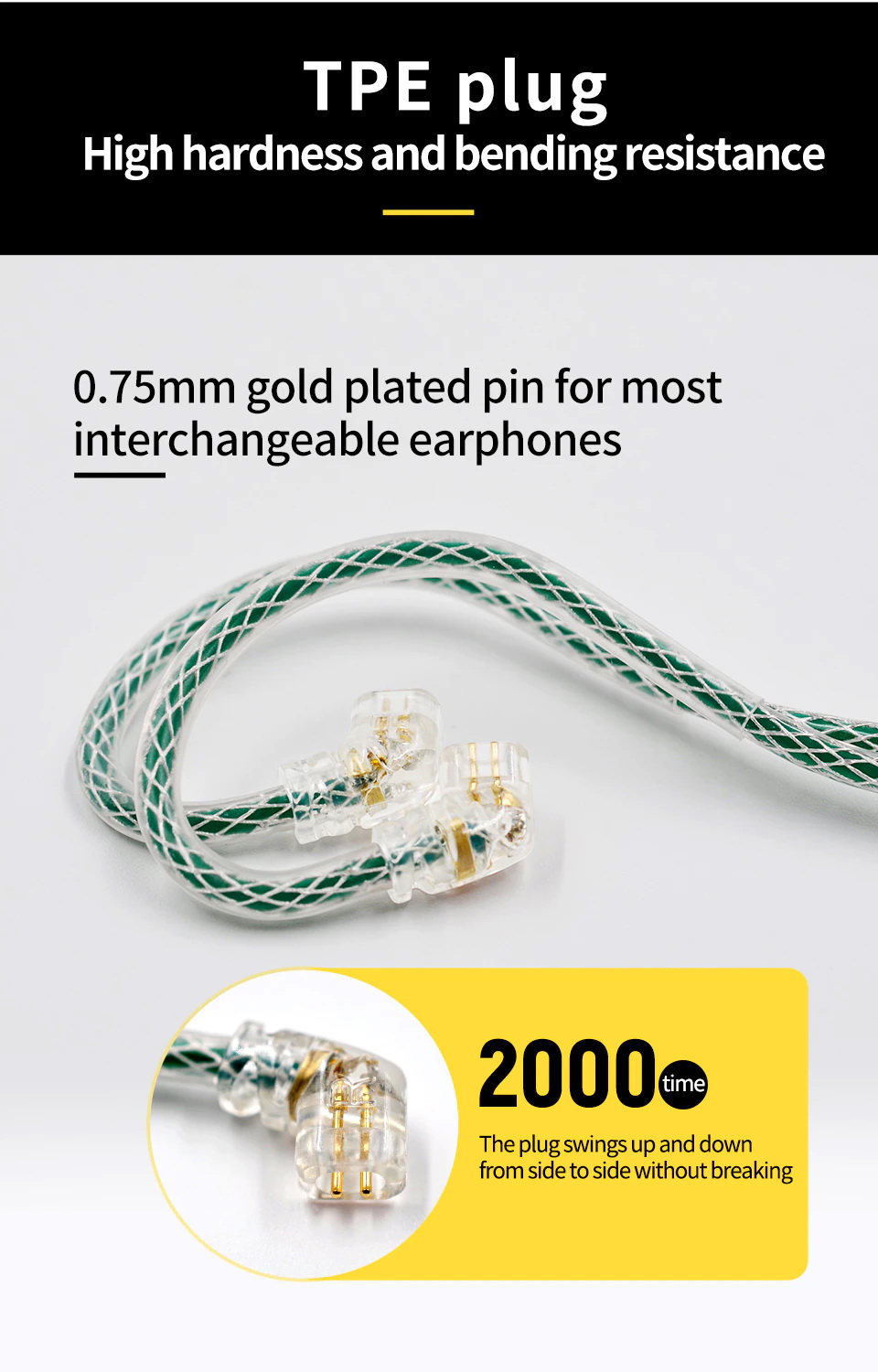 สายหูฟัง KZ NEO VENOM สาย OFC ชุบเงินถักขั้ว KZพินC