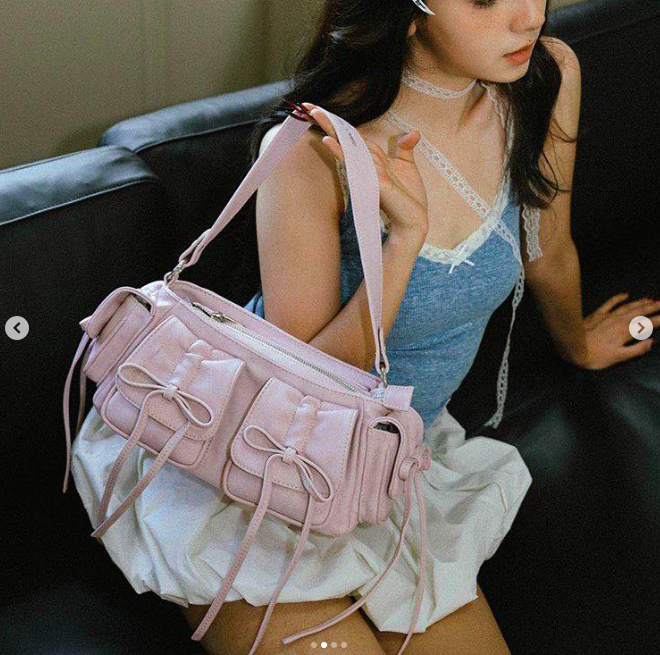 กระเป๋าแฟชั่น Girls’ Heart butterfly ribbon bag 14- 25 วัน (สีชมพู)