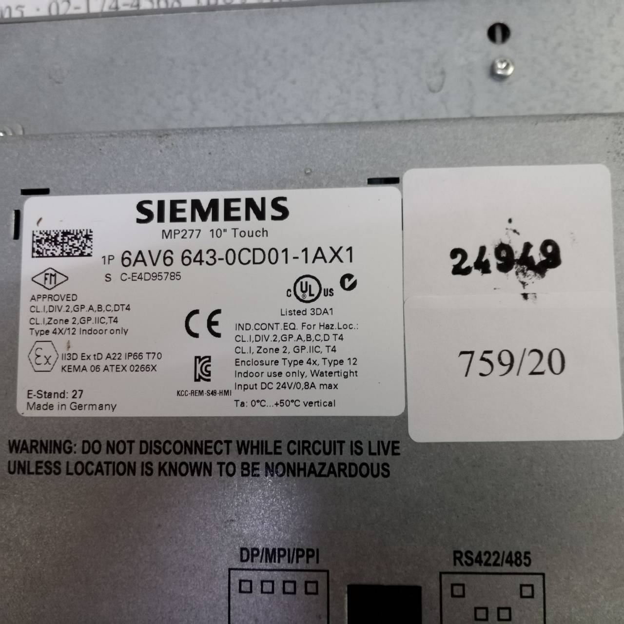 6AV6 643-0CD01-1AX1 HMI " SIEMENS "