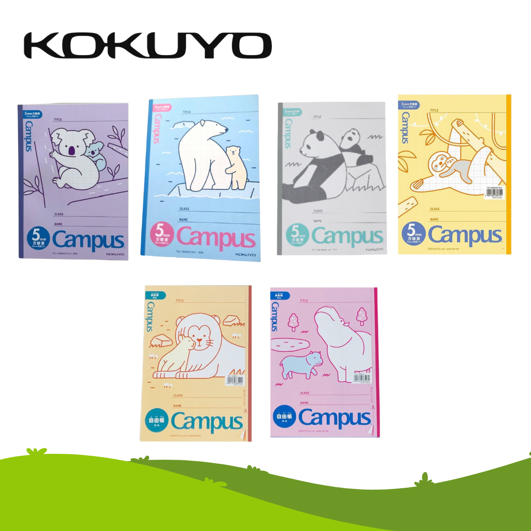 สมุด Kokuyo Campus animal สีพาสเทล กระดาษคุณภาพดี (เส้น Grid / ไม่มีเส้น)