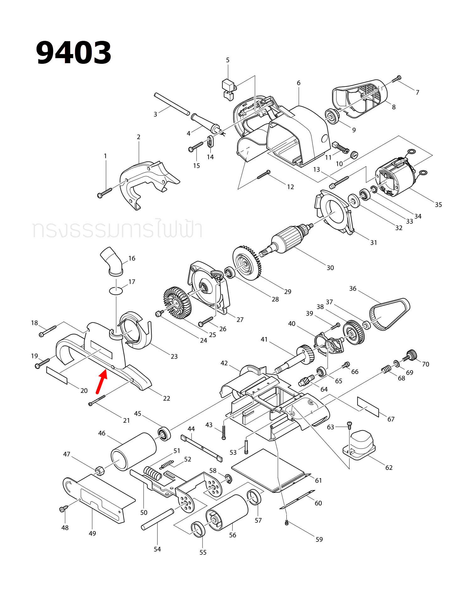 DUST COLLECTOR COVER เครื่องขัดสายพาน Makita มากีต้า 9403 [#22] Pn.317018-7 (แท้) ##